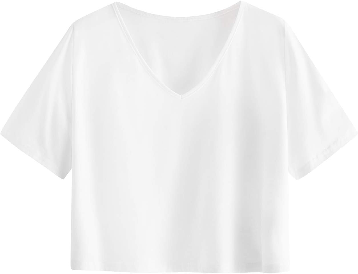 Women's Casual V Neck Short Sleeve Soild Basic Crop Top T-Shirt