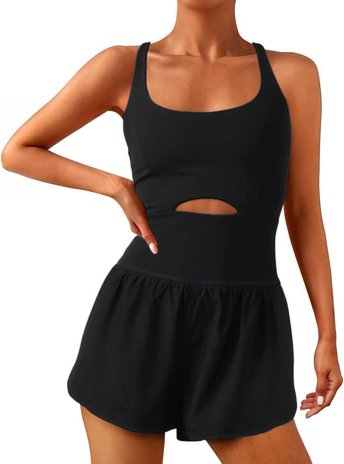 Women Workout Romper Onesie with Padded Bras Sleeveless One Piece Outfits Shorts Atheletic Running Jumpsuit Clothes