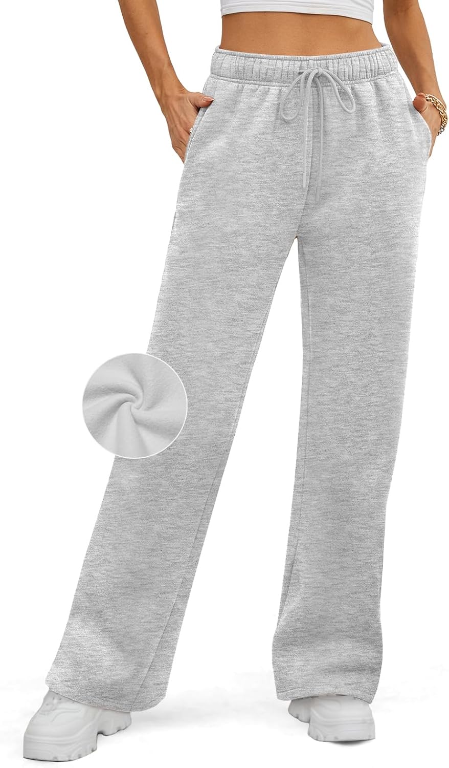 Womens Sweatpants Baggy Wide Fleece Lined Straight Leg Pants