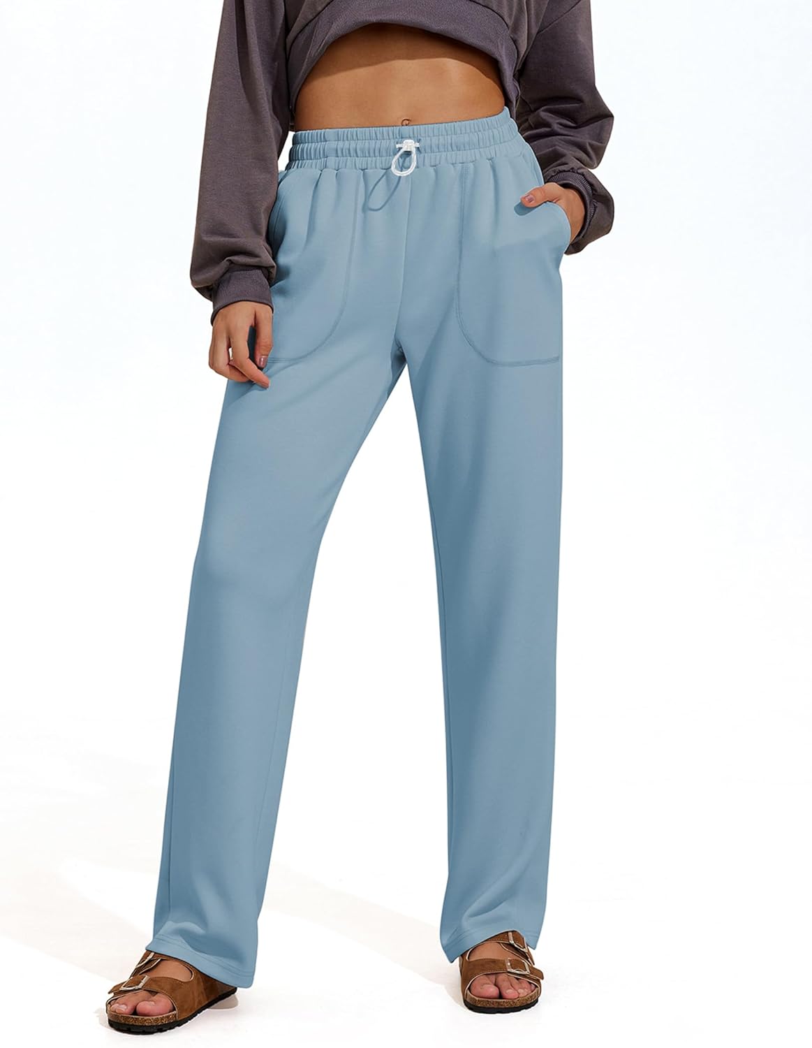 Womens Straight Leg Sweatpants Casual Athletic Workout Pants Stretch Soft Lounge Pants with Pockets