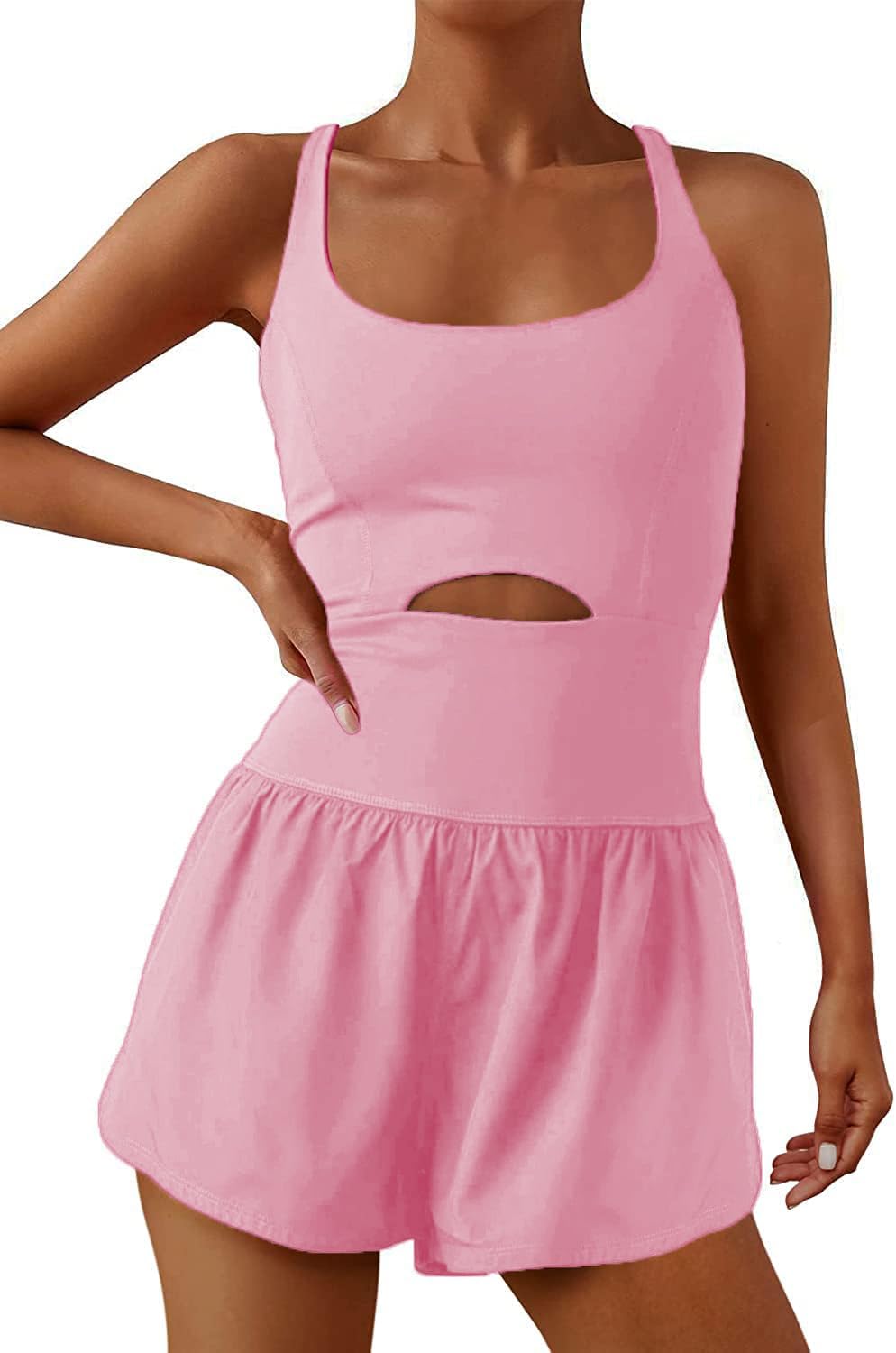 Workout Athletic Romper Running Exercise Jumpsuit Shorts Tennis Gym Outfits With Back Zipper Pocket