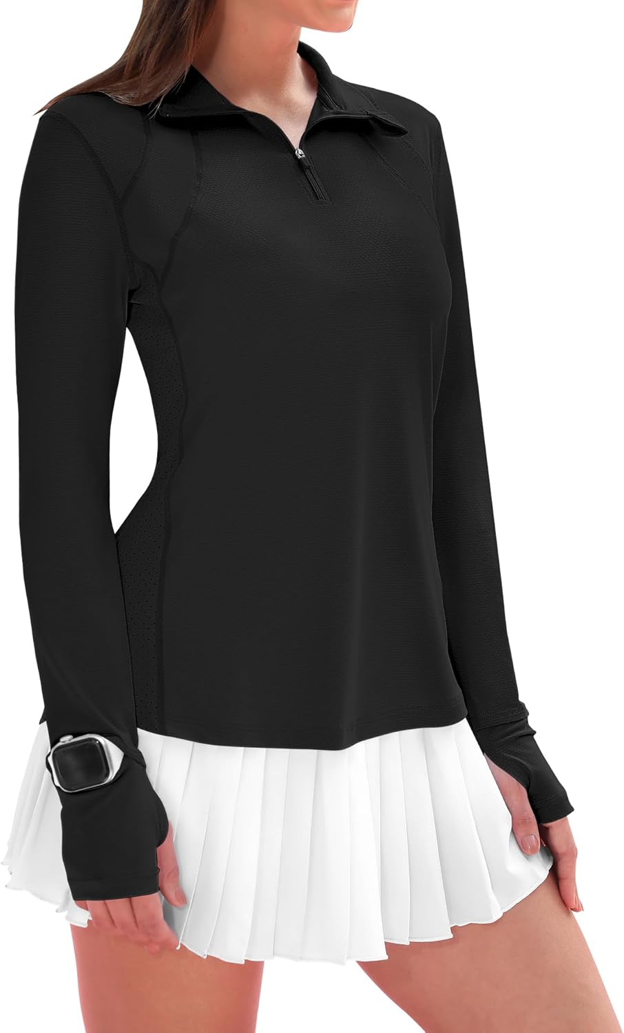 Womens Long Sleeve Golf Shirts Sun Protection 1/4 Zip Pullover Summer Quick Dry Athletic Hiking Running Workout Tops