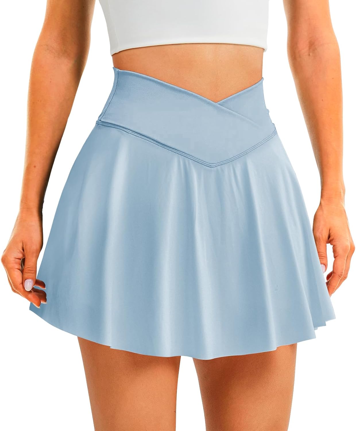 Women Tennis Skirt with Pockets Shorts Crossover High Waisted Athletic Skorts Skirts for Golf Running Workout
