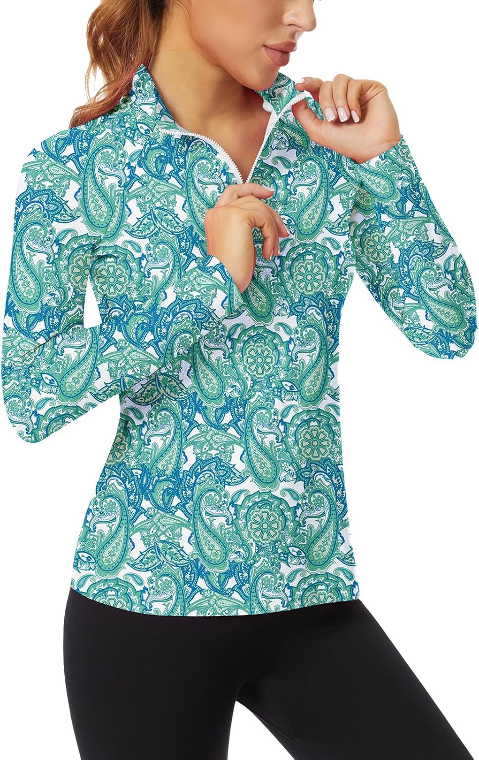 Women's Long Sleeve Athletic Shirts Quarter Zip Pullover Collared T-Shirt Workout Print Tennis Top