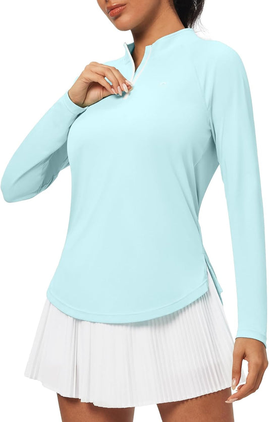Womens Long Sleeve Workout Tops Golf Shirts for Woman UPF 50+ UV Sun Protection SPF Shirts Quarter Zip Pullover