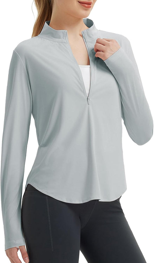 Women's Sun Shirts UPF50+ Half Zip Shirt Rash Guard Long Sleeves SPF Lightweight Clothing UV Protection Hiking Top