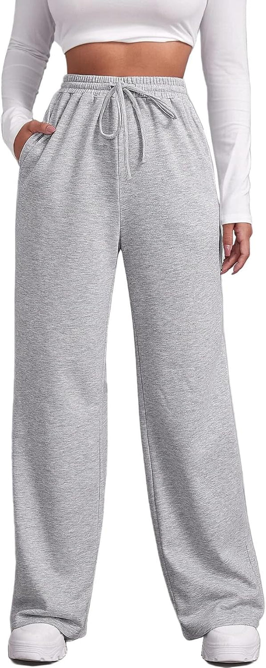 Wide Leg Sweatpants for Women Elastic High Waisted Drawstring Loose Pants with Pockets