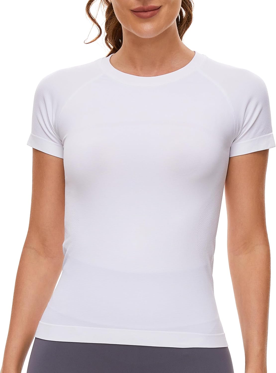 Workout Shirts for Women Short Sleeve Seamless Yoga Athletic Tees Sports Breathable Gym Athletic Tops