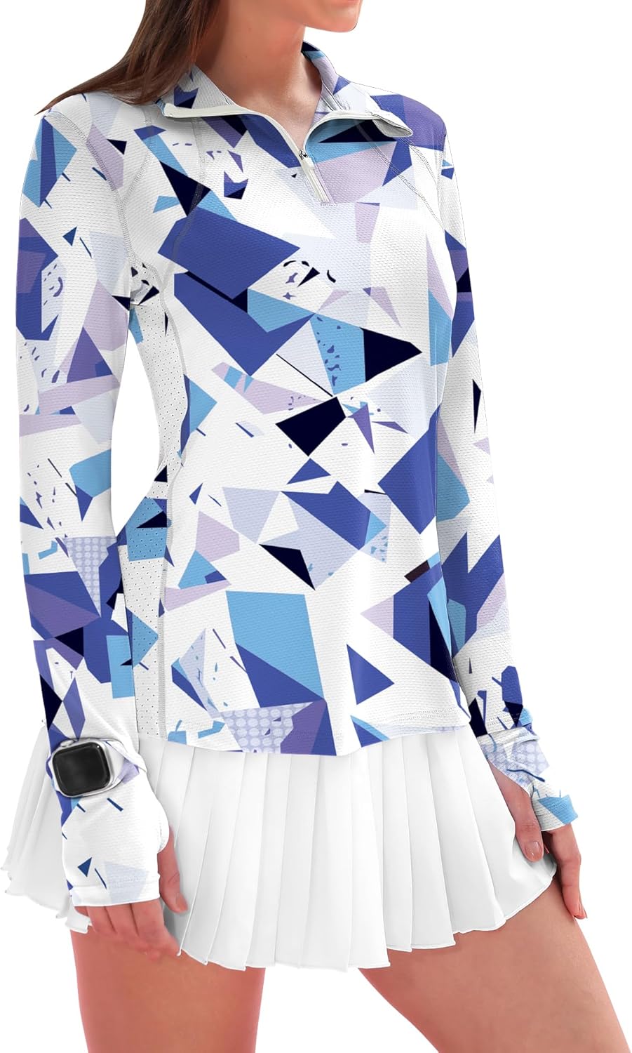 Womens Long Sleeve Golf Shirts Sun Protection 1/4 Zip Pullover Summer Quick Dry Athletic Hiking Running Workout Tops