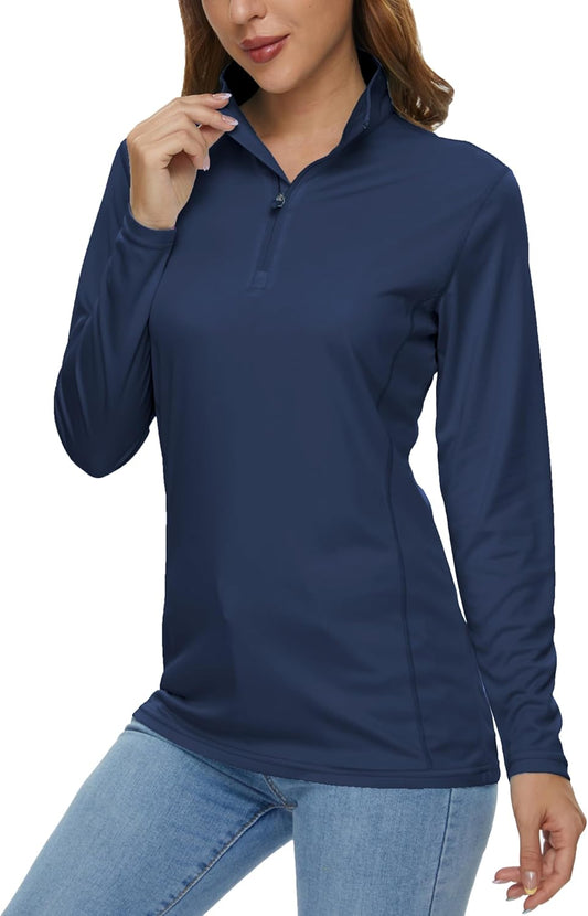 Women's Shirts Long Sleeve 1/4 Zip UPF50+ UV Sun Protection Quick Dry Workout Hiking Athletic Shirts Rash Guard