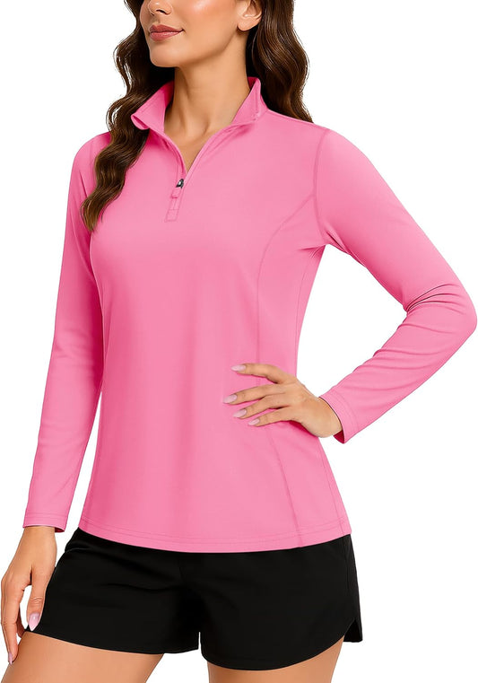 Women's Quarter Zip Pullover Golf Shirts UPF 50+ Long Sleeve Sun Shirts UV Protection Workout Tops