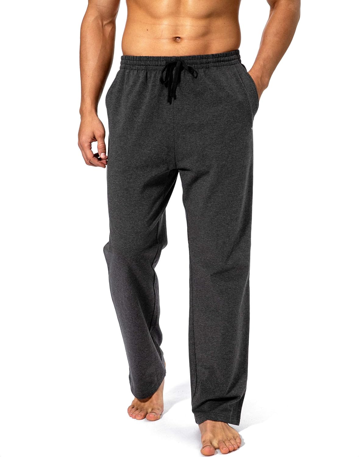 Men's Cotton Yoga Sweatpants Athletic Lounge Pants Open Bottom Casual Jersey Pants for Men with Pockets