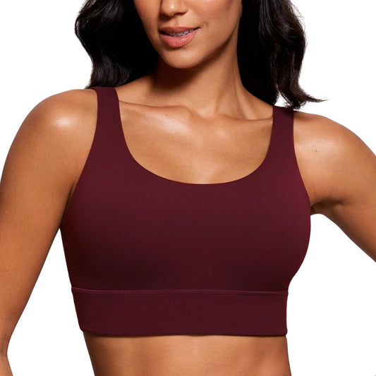 Womens U Back Sports Bra - Scoop Neck Padded Low Impact Yoga Bra Workout Crop Top with Built in Bra