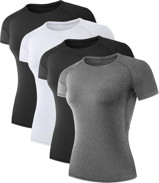 Women's Compression Shirt Running Athletic T-Shirts Workout Tops Baselayer Short Sleeve Yoga Gym Sports Gear