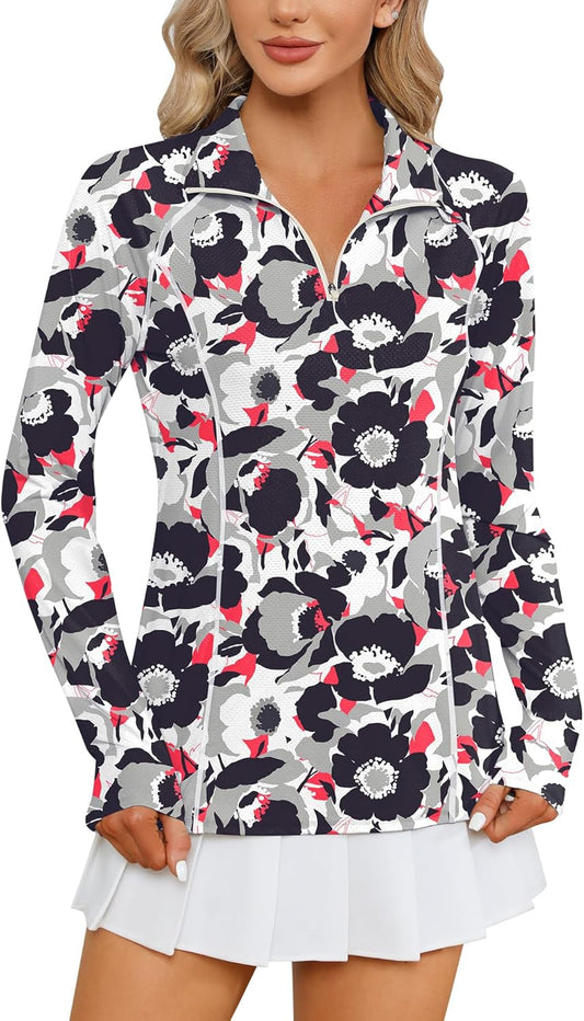Women Long Sleeve Shirts Sun Protection 1/4 Zip Summer Quick Dry Hiking Shirts Quarter Zip Pullover for Women