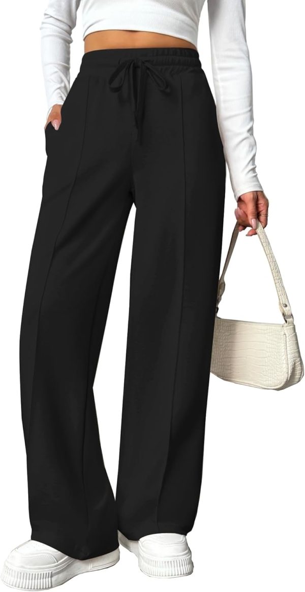 High waisted baggy wide leg sweatpants, elastic elevated seams, pockets