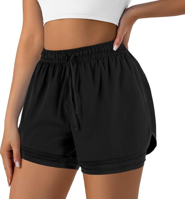 Women’s high waisted 2-in-1 running shorts with liner and pockets