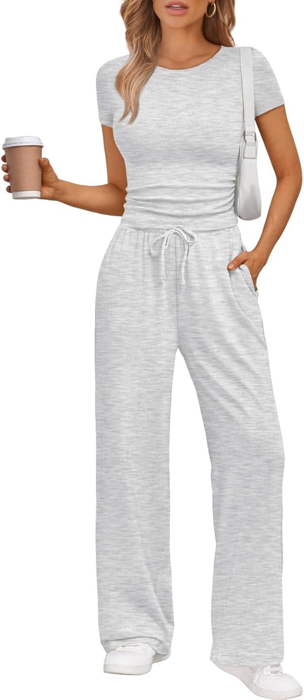 Wide leg pants and side ruching crop top summer set
