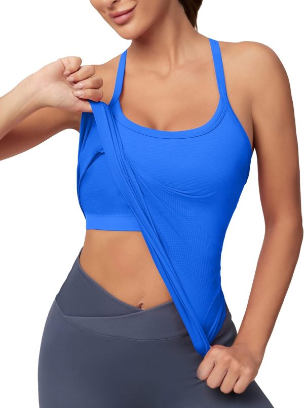 Seamless racerback built-in bra athletic shirt
